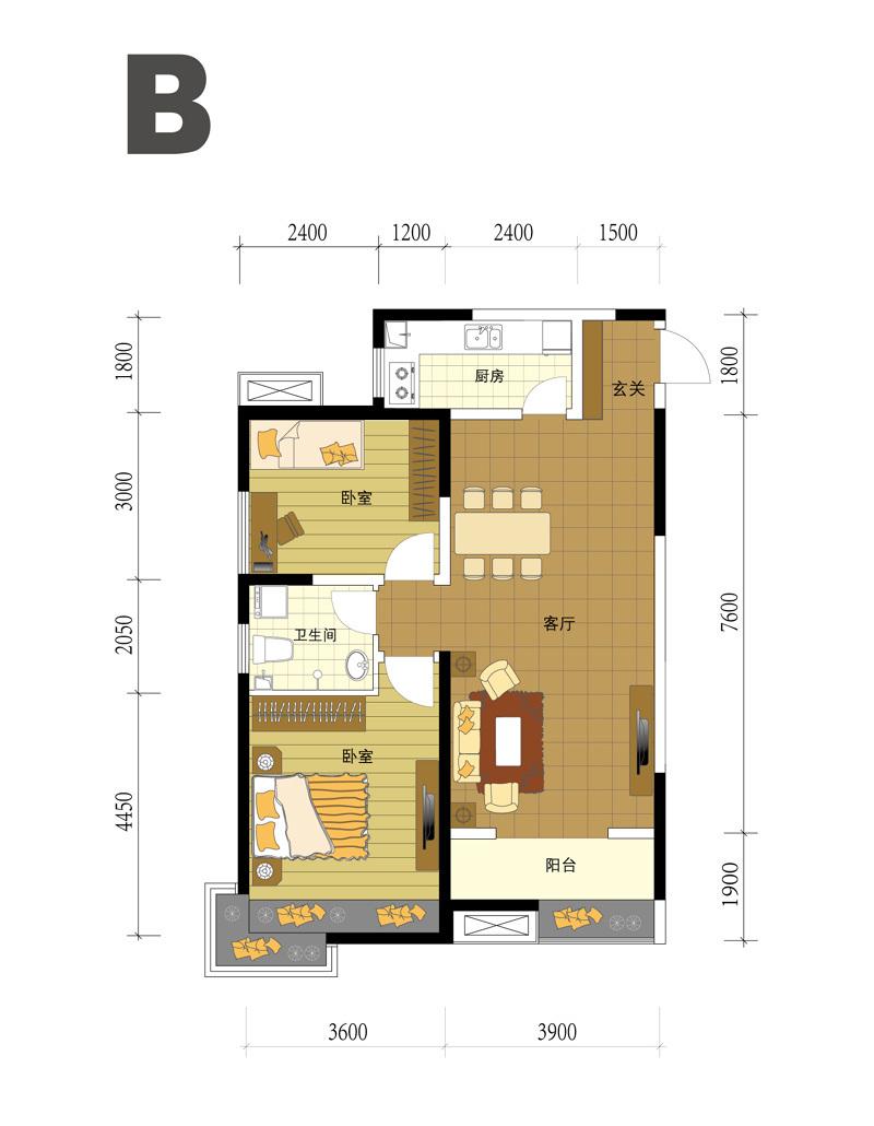 寻求96平米h户型2居改3居的装修设计效果图.