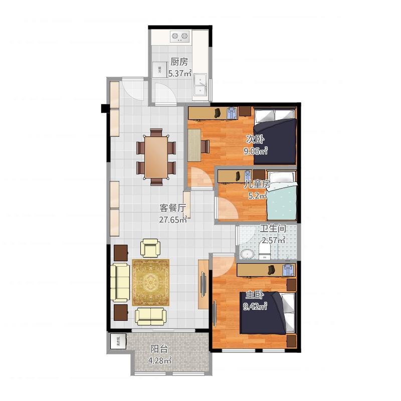 夏商新88平方米两房两厅一卫户型2室2厅1卫-副本-副本