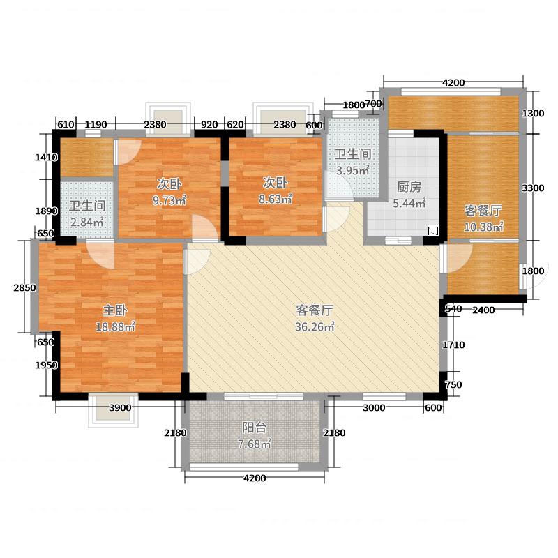 星河湾3室4厅2卫1厨132.00㎡户型图