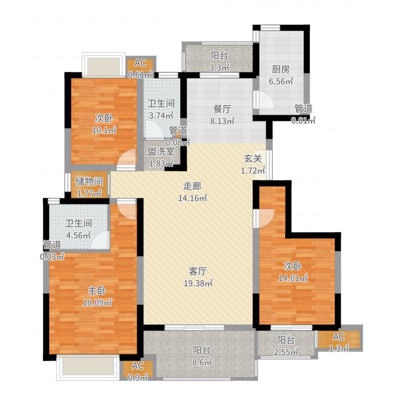 中国铁建梧桐苑3室0厅2卫1厨152.00㎡户型图