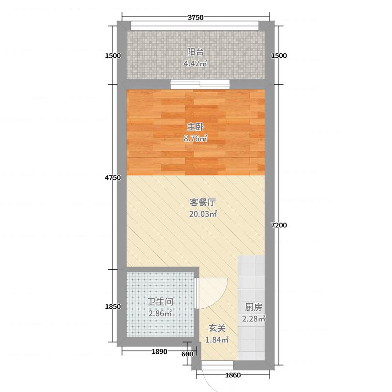 祈福海湾二期 50㎡及以下  ***标准户型图 建筑面积:37平方米户型图报