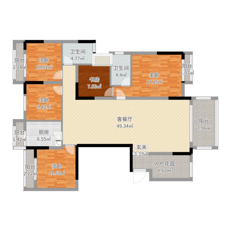 武海名城5室2厅2卫1厨.00㎡户型图户型图大全