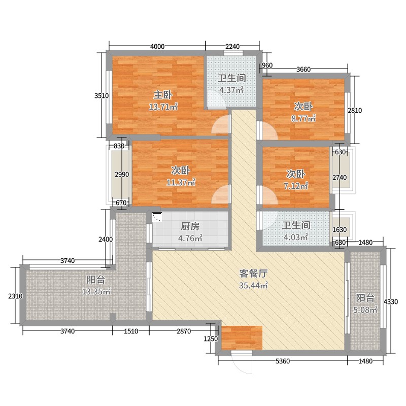 4室2厅2卫1厨 ㎡及以上  ****5065bwk 建筑面积:平方米户型