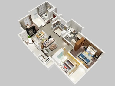 回音空间设计工作室-『素心』137方新中式四居装修俯视图