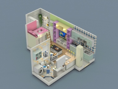 互联网家设计-现代简约一居室装修俯视图