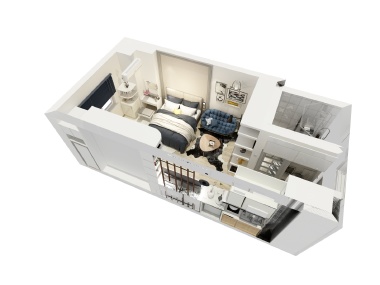 Vanessaa-现代单身公寓装修俯视图