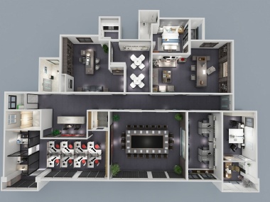 神马云设计室-现代办公楼装修俯视图