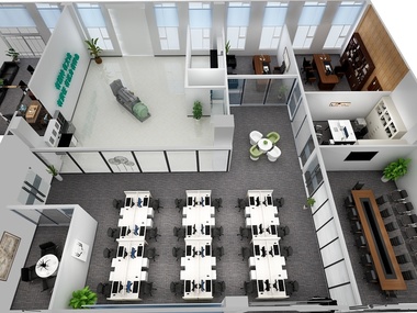 河北欧建建筑装饰有限公司-469平方产业园办公室设计装修俯视图