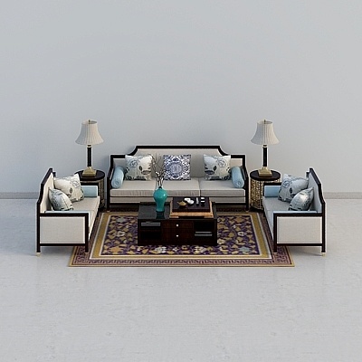 Minimalist New Chinese Sofa Sets,Gray+Black