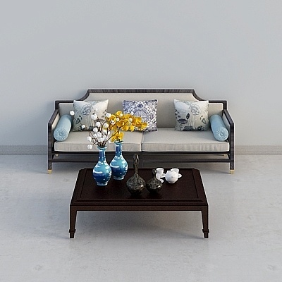 Art Deco Minimalist New Chinese Sofa Sets,Earth color+Gray+Black