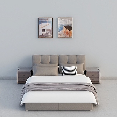 Simple European Modern modern Bed Sets,Earth color+Gray