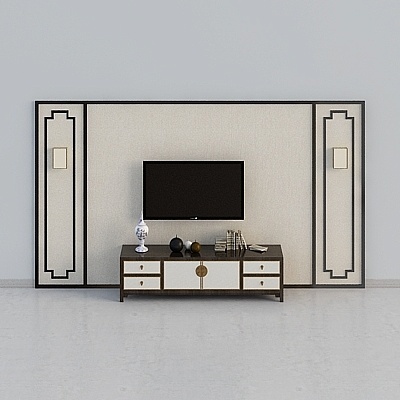 Minimalist New Chinese TV Sets,Earth color+Gray+Black