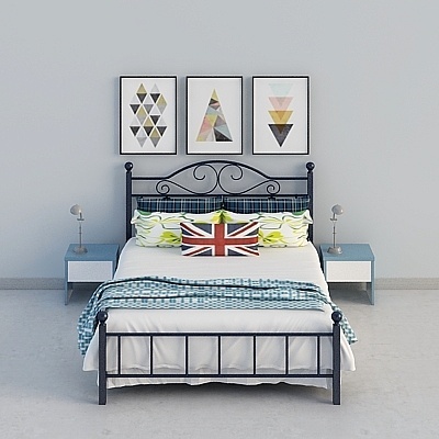 Neoclassic American Industrial Bed Sets,Black+Earth color+White+Gray