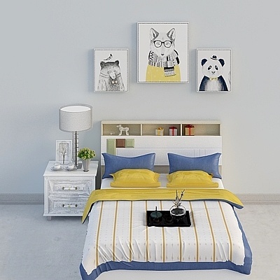 Modern Bed Sets,Gray+Wood color+Earth color+Yellow+Blue