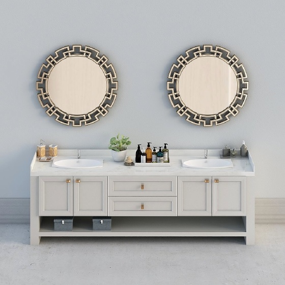 [whole house custom] small French mirror bathroom cabinet Nordic