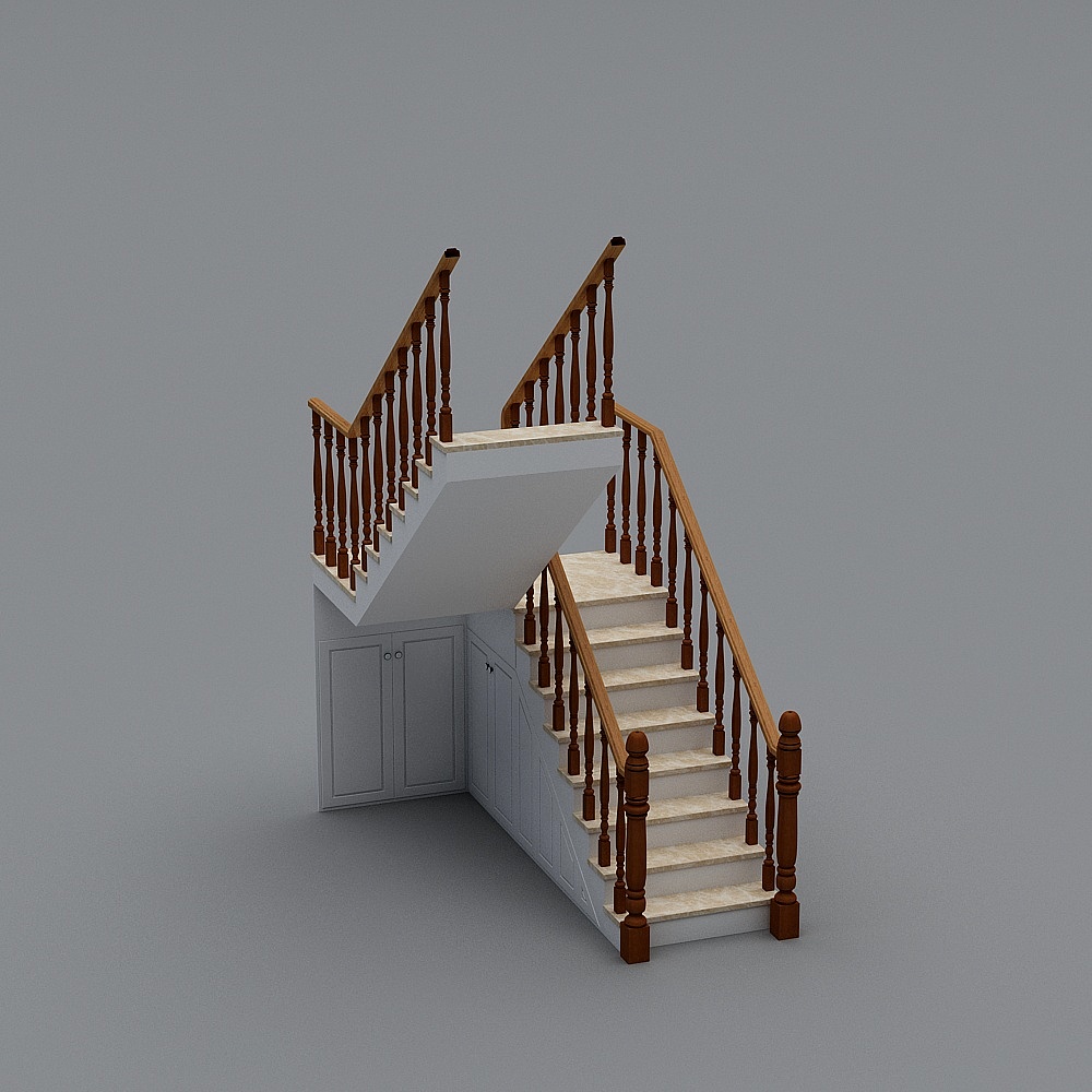 木质扶手L型楼梯+柜子