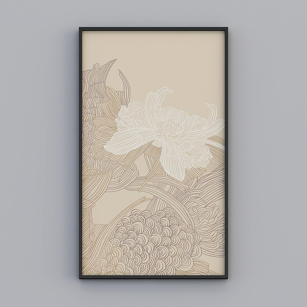 艾尔兰装饰画高档精品刺绣新中式北欧优雅高贵花朵轮廓线条个性艺术客厅餐厅卧室沙发床头单幅画框现代轻奢挂