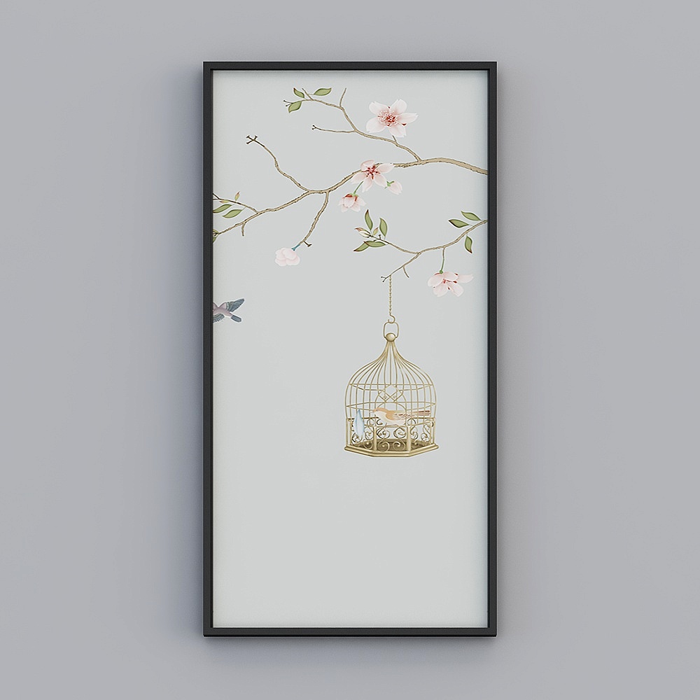艾尔兰装饰画新中式意境花鸟清新意境花枝叶客厅餐厅卧室沙发床头画框单副一幅北欧现代轻奢挂画K283-4