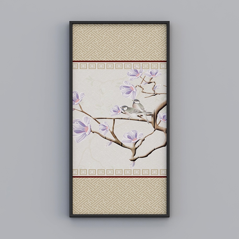 艾尔兰装饰画新中式玉兰花鸟高贵玉兰花枝叶客厅餐厅卧室沙发床头画框单副一幅书房现代轻奢挂画N034-3