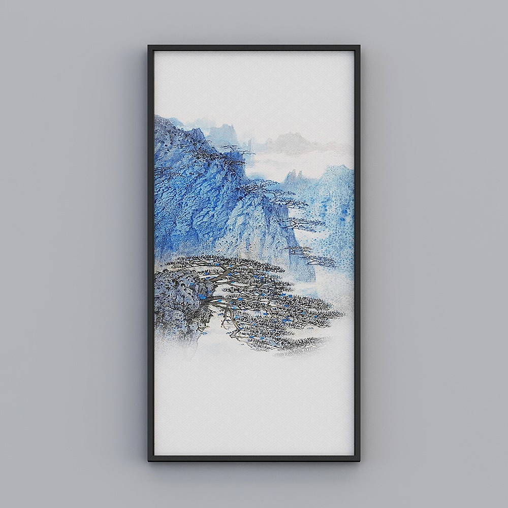 艾尔兰装饰画新中式风景山水简约山峰北欧客厅餐厅卧室沙发床头油画框单副一幅建筑现代轻奢挂画J045-1
