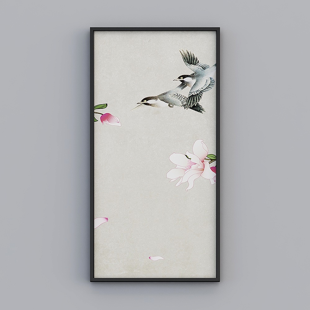 艾尔兰装饰画新中式意境花鸟清新意境花枝叶客厅餐厅卧室沙发床头画框单副一幅北欧现代轻奢挂画J062-3