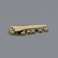 火箭桌椅三组合紧凑12凳子3D模型