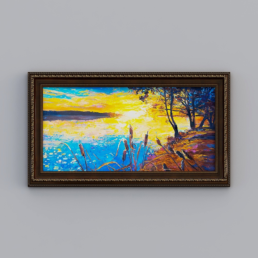 欧式风格日出装饰画美式太阳客厅横版挂画风景山水壁画风水emzz-e-2