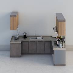 现代-厨房灰色橱柜-xs3D模型