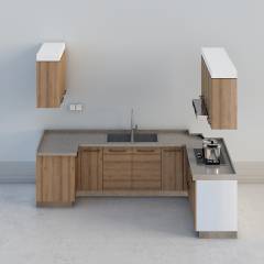 现代-厨房木色橱柜01-xs3D模型